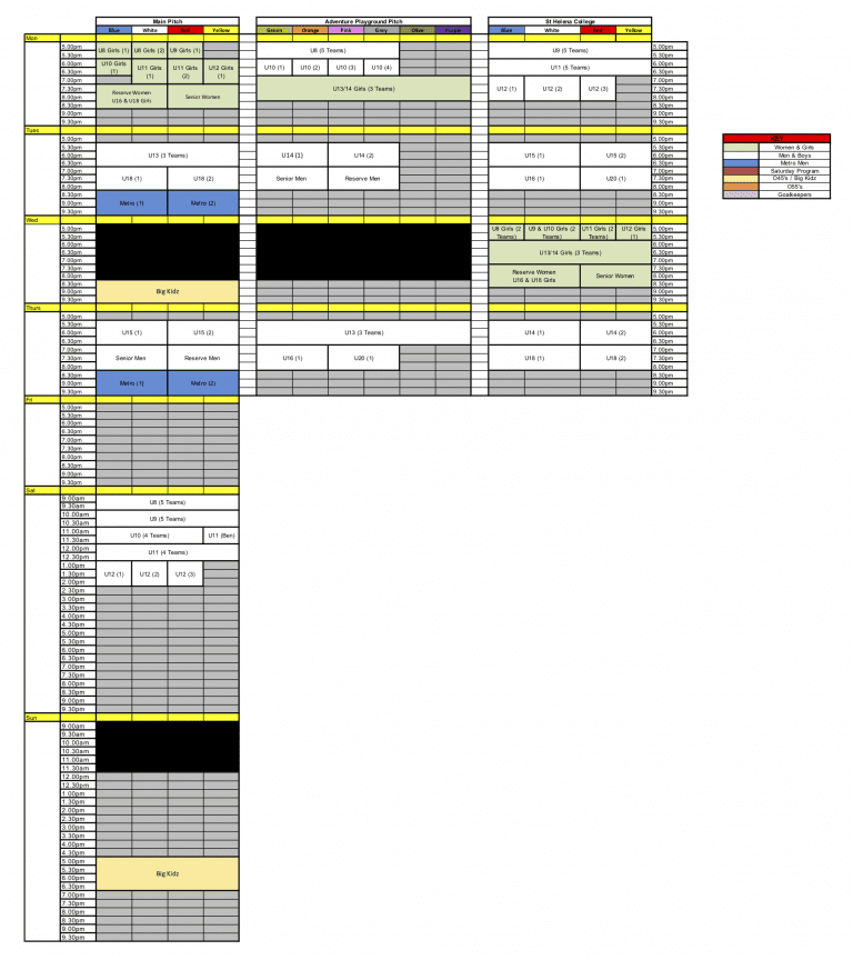Preseason Training Schedule 2019 Eltham Redbacks
